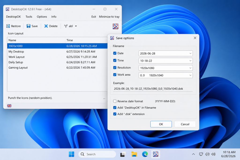 DesktopOK .dok save options with date, time and resolution