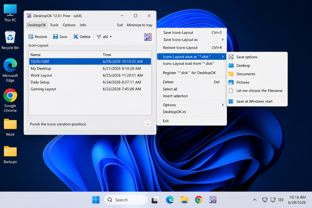 DesktopOK option to save icon layout as a .dok file
