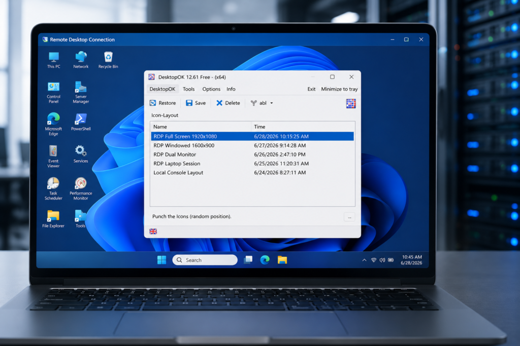 DesktopOK running inside a Windows Remote Desktop session