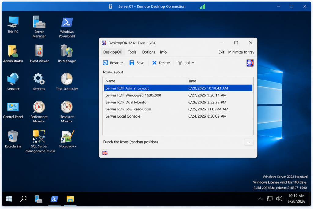 DesktopOK saving icon positions on Windows Server through RDP