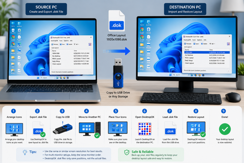 Transferring a DesktopOK .dok layout file between Windows PCs