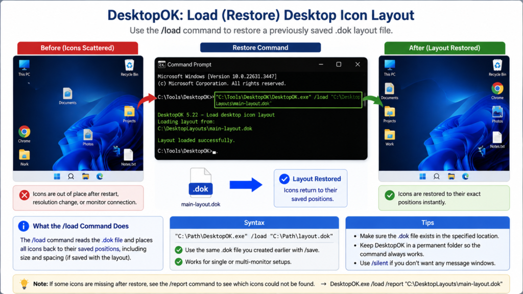 DesktopOK command line command to load and restore a saved desktop icon layout
