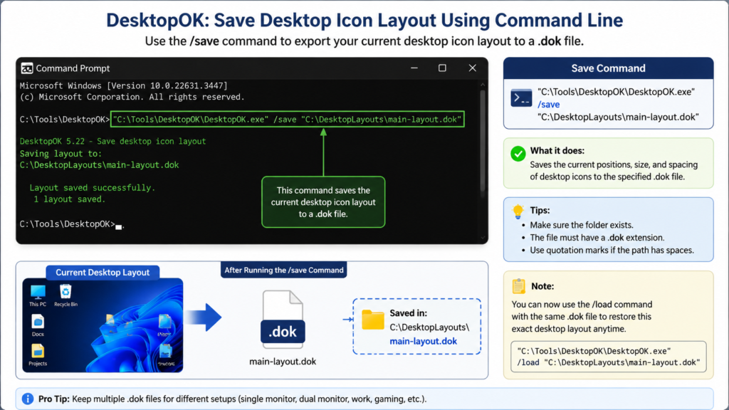 DesktopOK command line command to save a desktop icon layout