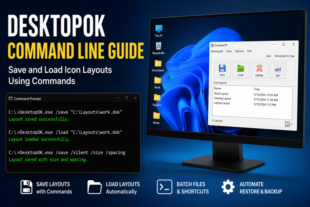 DesktopOK Command Line Guide: Save and Load Icon Layouts Using Commands